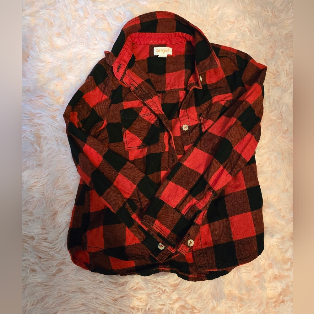 Like New Cat & Jack/ Target Girls button down red and black flannel top!